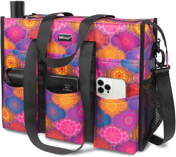 TOPDesign Utility Water Resistant Tote Bag with 22 Pockets, Top Zipper Closure & Thick Bottom Support, for Working Women - Image 2