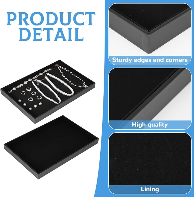 10 Pcs Velvet Stackable Jewelry Tray Showcase Display Jewelry Organizer Tray for Drawers Countertop, Empty Plate for Necklace, Ring, Bracelet Organizing, and Earring Storage Display (Black) - Image 3