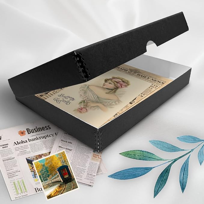 Golden State Art, Clamshell Archival Folio Storage Box 9x12 Inch, Black | Acid-Free Photo Box with Metal Edge Corner, Preserve And Store Paper Documents Cards Prints Arts and Crafts DIY Projects - Image 7