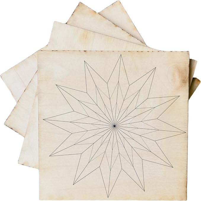 Set of 4 Mini Quilt Block Pattern, Wood Barn Star DIY Kits for Adults, Tiny Wall Hanging Do It Yourself Painting Craft Kit (Starburst) by AVTRBoutique