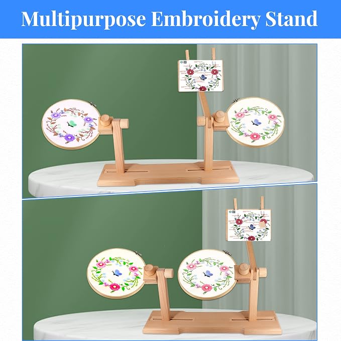 SolidGnik Embroidery Stand, Adjustable Embroidery Hoop Holder, Cross Stitch Stand with Embroidery Kit and 3PCS Embroidery Hoops - Image 4