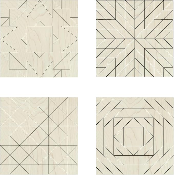 9 Inch Barn Quilt Kit Set 4 | Boho, Milky Way Star, HST, Pineapple | Unfinished wood blocks to paint for DIY parties, farmhouse wall decor, quilting-inspired crafts, handmade gifts. by AVTRBoutique