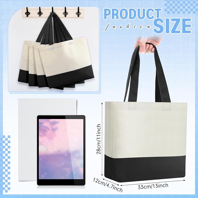 Sanwuta 12 Pcs Mini Canvas Tote Bag Small Sublimation Blank Reusable Grocery Cloth Tote for Women Craft DIY Gift Shopping (Black,Beige) - Image 2
