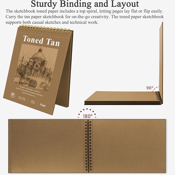 Fuxi Toned Sketchbook 8x10, 60 Sheets Spiral Bound Artist Sketch Pad - Perfect Art Gift for Artists, Students & Professionals. - Image 4