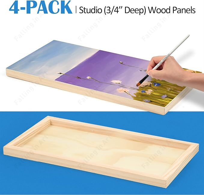 4 Pack 8x16’’ Unfinished Birch Wood Panels Kit for Painting | Studio 3/4’’ Deep Wood Canvas, Cradle Boards for Acrylic Pouring, Art, Crafts, Epoxy Resin, Laser Engraving Cutting - Image 6