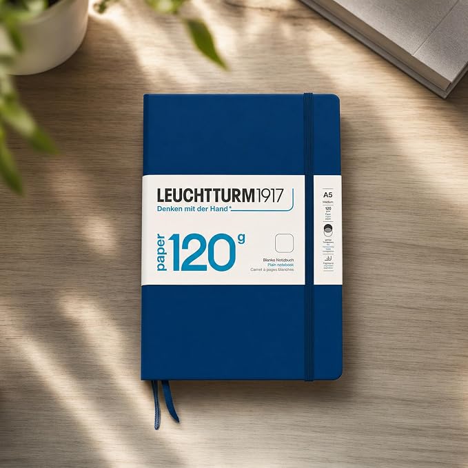 LEUCHTTURM1917-120G Special Edition - Medium A5 Hardcover Notebook - 203 Numbered Pages with 120gsm Paper (Navy, Plain) - Image 3