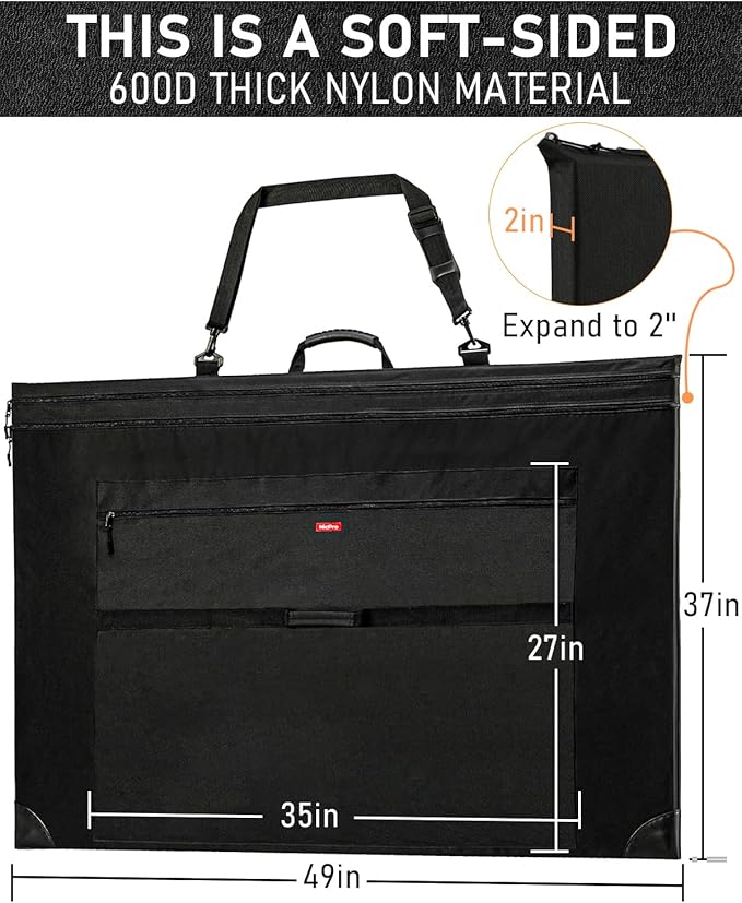 Nicpro Light Weight Art Portfolio Bag, 36x48 Extra Large Art Portfolio Case | with Detachable Shoulder Strap, Leather Corners, Carrying Storage Case for Artwork, Canvas, Poster, Sketching and Drawing - Image 3