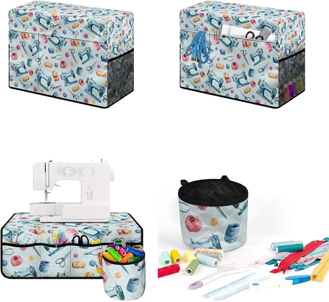 Sewing Machine Muffling Mat and Dust Cover Set | Sewing‑Machine Thread Print,Keep Clean & Safe,Protection Universal Fit Gifts Set,Fits Standard Singer, Brother and Janome - Image 4