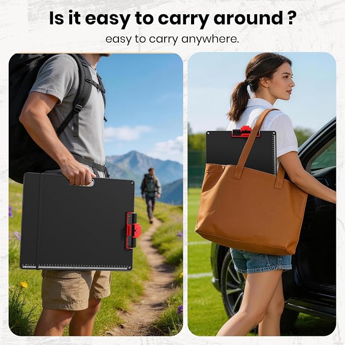13x17 Inch Drawing Board with Handle – Aluminum Portable Sketch Board, 2-in-1 Clip, Elastic Band, Non-Slip Matte Surface, Lanyard Hole – Art Supplies for Adults & Students(Black-1 Pack) - Image 7