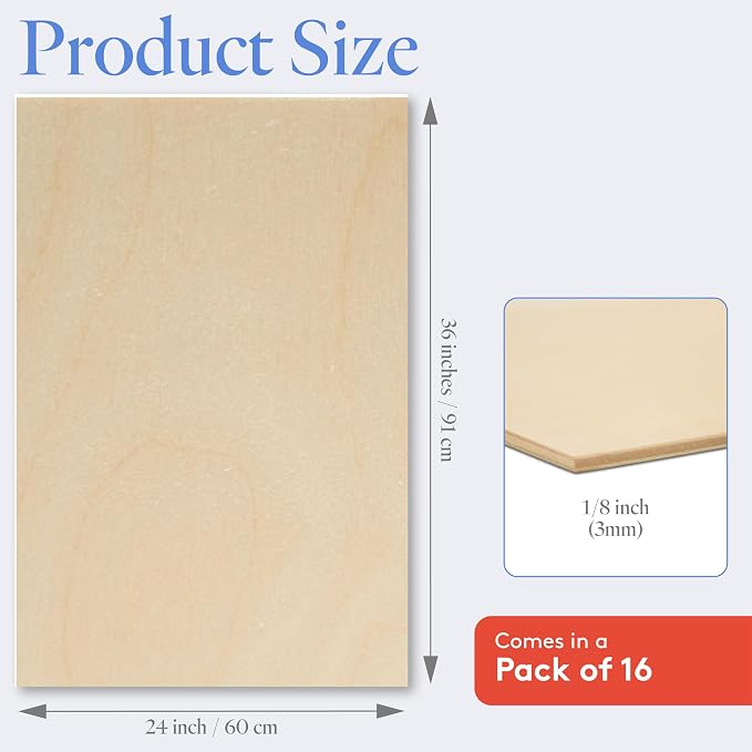 Baltic Birch Plywood 24 x 36 x 1/8 Inch - 3 mm Craft Wood, Pack of 16 B/BB Grade, Stronger Than Basswood Sheets or Balsa Wood, Perfect for Laser, CNC Cutting, Wood Burning, by Woodpeckers - Image 2