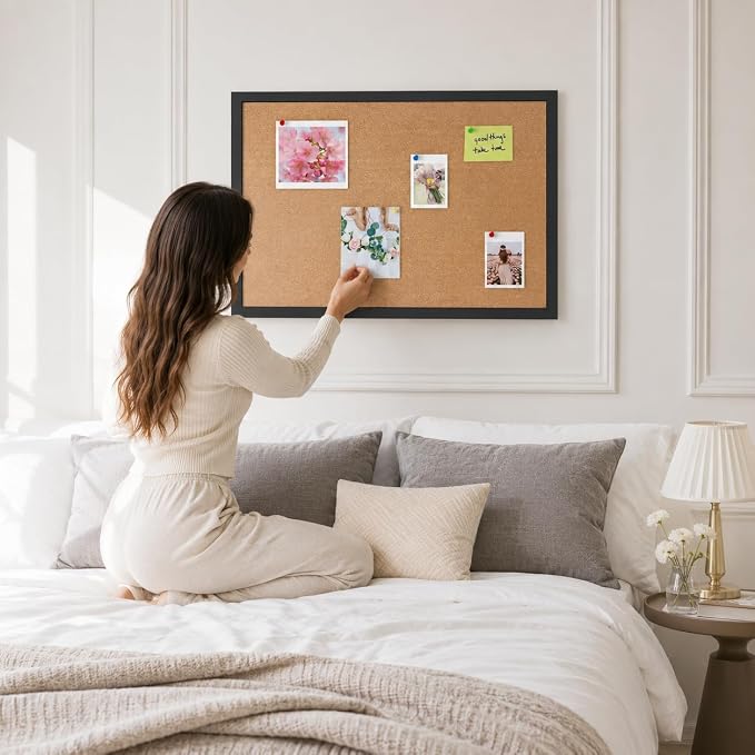 17"x23" Black Wood Framed Hanging Cork Bulletin Board | Premium quality. This large bulletin board serves as reliable corkboards for wall display. - Image 5