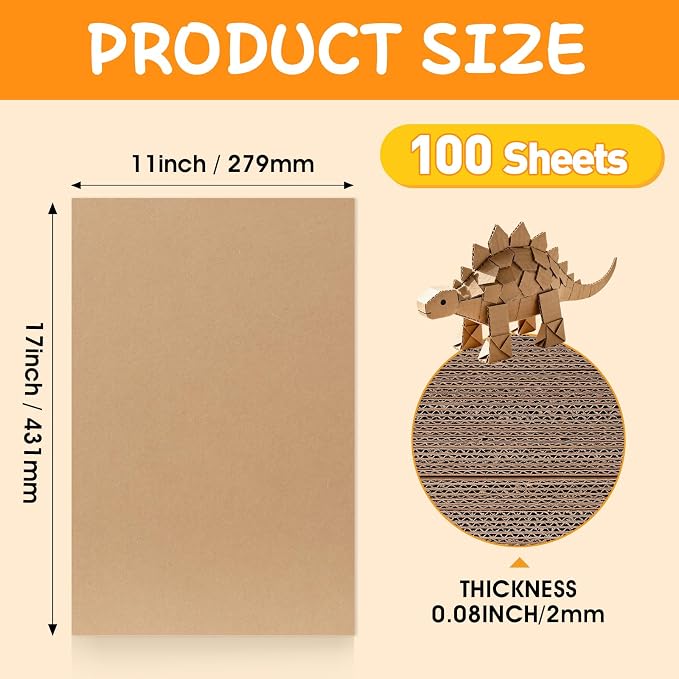 100 Pack 11x17 Inch Corrugated Cardboard Sheets, Flat Cardboard Paper Inserts for Shipping, Mailing, Packing, DIY Crafts - Image 2