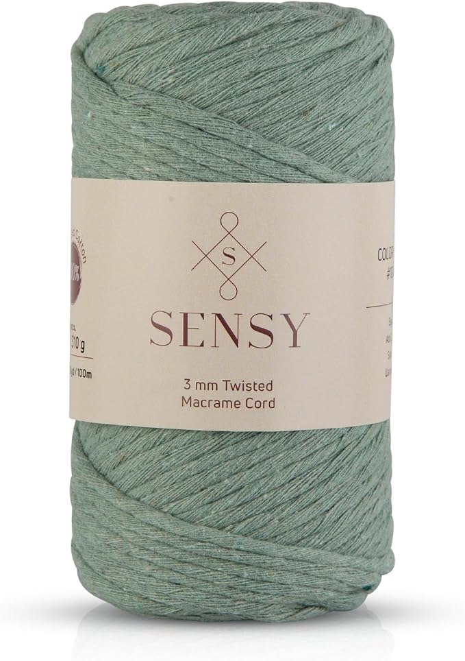 S Sensy 3mm Twisted - Vegan Recycled Cotton Macrame Cord, Sage, 109 Yards by SSENSY