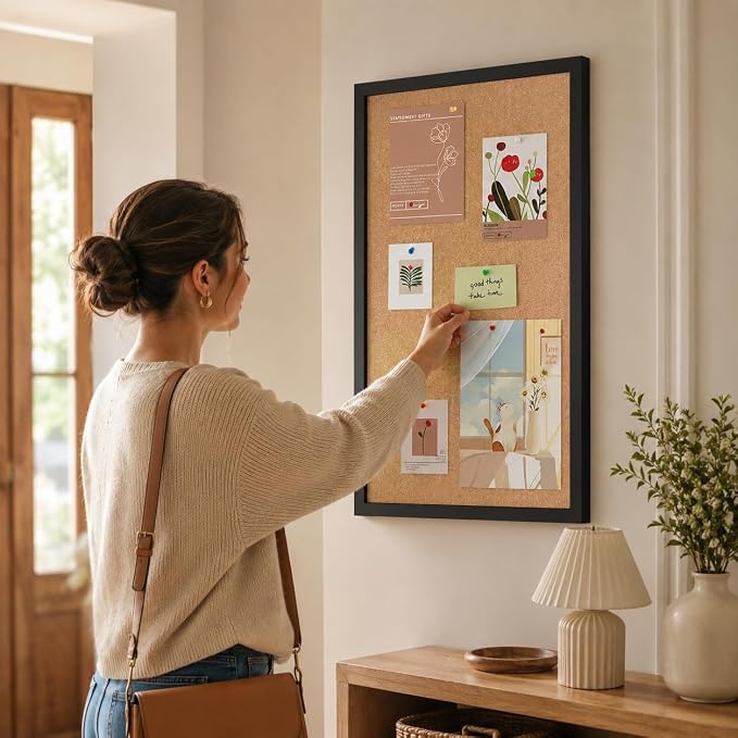 17"x23" Black Wood Framed Hanging Cork Bulletin Board | Premium quality. This large bulletin board serves as reliable corkboards for wall display. - Image 4