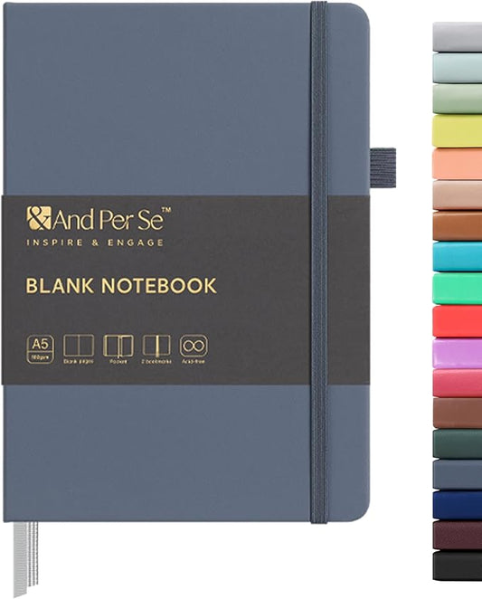 &And Per Se Blank Sketch Notebook, A5 Hardcover, 160 Pages 100gsm Thick Paper, Unlined Journal for Drawing, Doodling, Hand Lettering – Creative Gift for Artists, Designers, Writers (Dark Blue) by AndPerSe