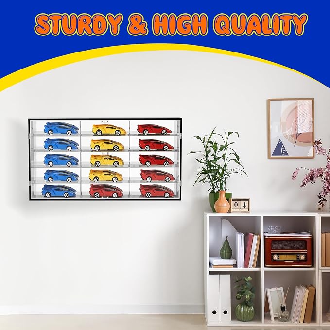 1: 24 Clear Acrylic Toy Car Display Case 15 Grids Toy Race Car Display Show Box Diecast Case Wall Mounted Vehicles Shelf for Storage, Mini Model Figure Lover Gifts - Image 4