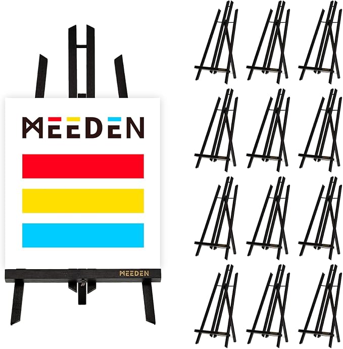 MEEDEN Tabletop Easel Stand for Display: 20" x 12 Pack Pine Wood Table Top Wooden Easel Stand for Sign - Black Mini Painting Easels for Picture Party Classroom by MEEDEN