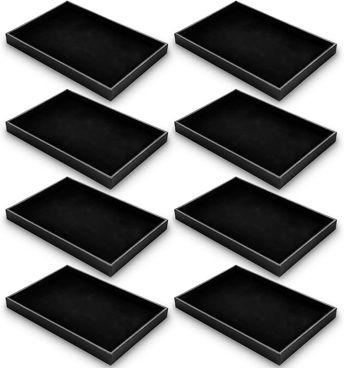 Kifmurase 8 Pack Velvet Jewelry Trays for Drawers, Black Jewelrys Display Tray Stackable Jewelry Organizer Trays Bracelet Ring Earring Necklace Organizer Empty Plate for Drawers Countertop - Image 7