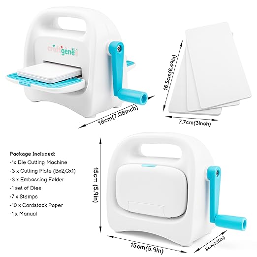 Mini Die Cutting and Embossing Machine with Starter Kit, 8.5 cm (3.5") Feed Slot for 3" Paper, Includes 24 Accessories for DIY Crafts, Card Making & Scrapbooking(Blue)