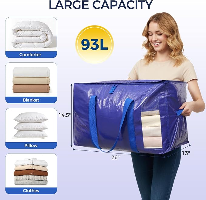 BAGAIL Heavy Duty Moving Bags with Strong Handle, Extra Large Moving Boxes, Storage Tote for Clothes, College Moving Supplies(12 Pack, Blue-windows) - Image 2