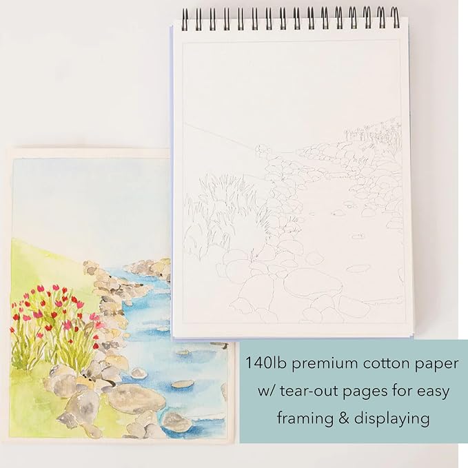 Bailey Rae Studio Landscape Watercolor Book - Adult Coloring Book for Watercolor Painting - 21 Easy Outlines on Premium Paper - Includes Video ... for Friends - Beginner Wilderness Outlines | 21 horizontal outlines for beginners, premium 140 pound wate... - Image 2