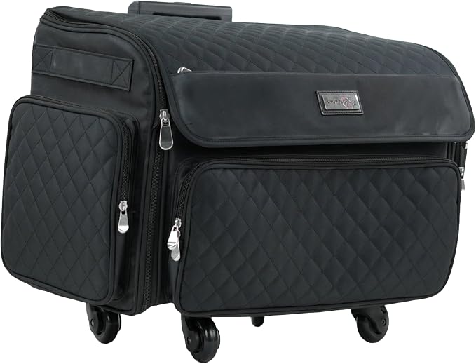 Everything Mary 4 Wheels Collapsible Deluxe Sewing Machine Storage Case - Rolling Trolley Carrying Bag for Brother, Singer by EverythingMary