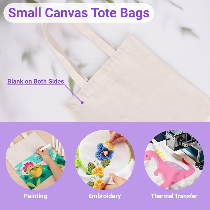 Segarty Small Blank Tote Bags, 12 Pack 11.8x13.78 Canvas Tote Bag for Women, Reusable Plaid Tote Bag Bulk with Natural Cotton for DIY, Birthday Parties, Bridal Gifts, Goodie, Christmas Celebrations - Image 6