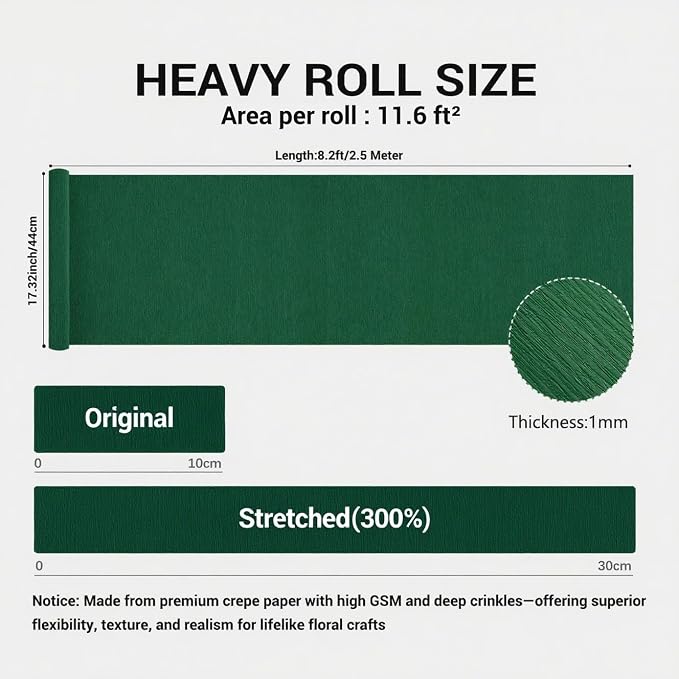 Heavy Crepe Paper for Flower Making, DIY Crafts | Italian-Quality Crepe Paper with 300% Stretch | Papel Crepe de Colores Paquete - Image 3