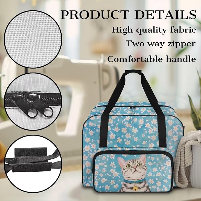 Universal Sewing Machine Storage Bag, Tabby Cat Cherry Blossom Blue - Image 5