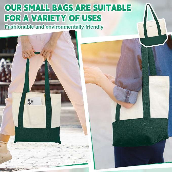 Amylove Mini Canvas Tote Bag with Pockets Duty Canvas Sublimation Blank Small Bag Mini Reusable Tote for Crafts DIY - Image 4