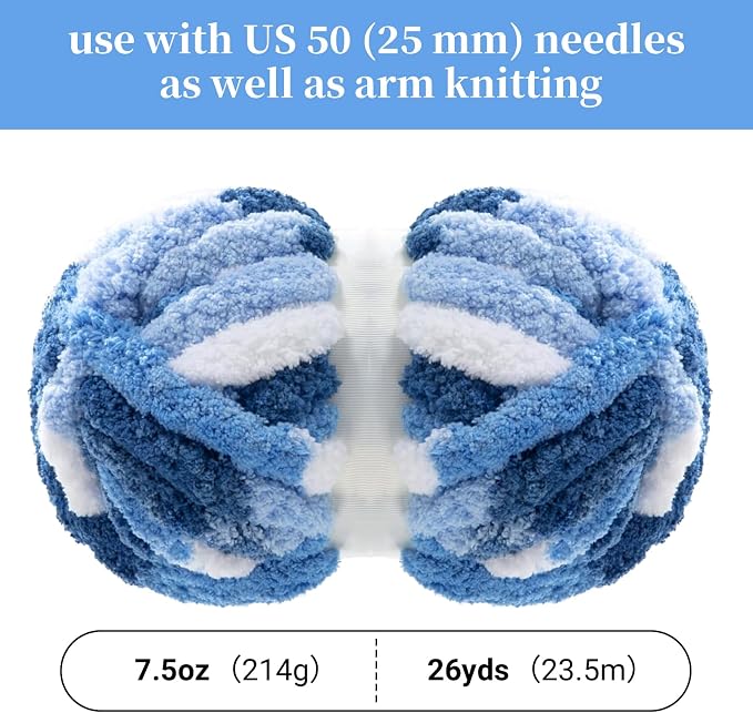 BALAPET Tie Dye Chunky Chenille Yarn for Crocheting & Knitting, Soft Fluffy Kitting Yarn Set, Multi Color Plush Yarn for Handcrafts Weaving Making Blankets (8, Sea Blue) - Image 2