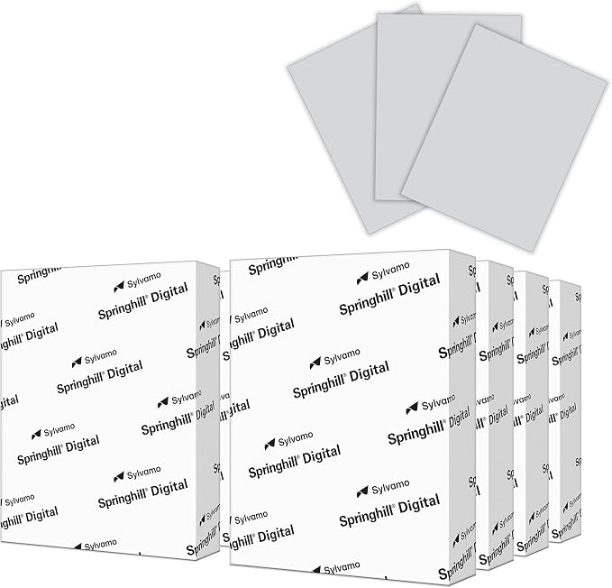 Springhill 8.5” x 11” Gray Colored Cardstock Paper, 67lb Vellum Bristol, 147gsm, 2000 Sheets (8 Reams) – Premium Lightweight Cardstock, Vellum Printer Paper with Textured Finish – 066000C by Springhill