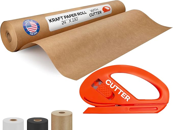 Brown Kraft Paper Roll 24" x 1800" (150 feet) with Cutter - USA-Made by IDLPackaging