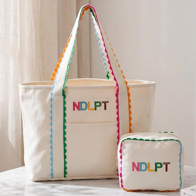 Locmeo Needlepoint Canvas Tote Bag Set Needlepoint Project Bag Embroidered Sewing Craft Storage Organizer with Zipper and Handle for Quilting Cross Stitch Storage Pouch - Image 4