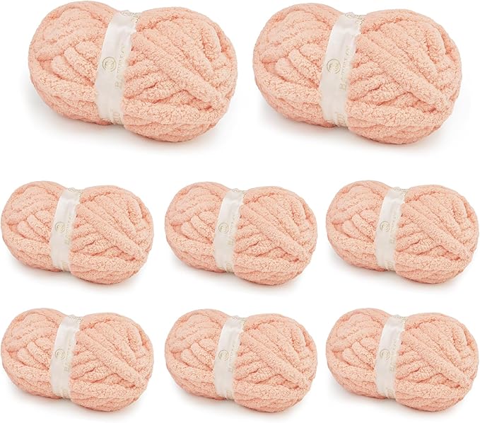Chunky Yarn for Hand Knitting, Chunky Chenille Blanket Yarn for Crocheting, Bulky Soft Fluffy Chenille for Blanket Project, 8 Pack of 8oz/25yds, Pale Peach by BATELO
