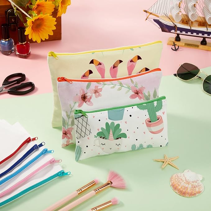 Frienda 50 Pcs Sublimation Blank Canvas Makeup Bags Bulk DIY Heat Transfer Canvas Pen Case Pencil Cosmetic Makeup Bags Clear Sublimation Blank Pouch with Zipper (9 x 6.89 Inch,Mixed Colors) - Image 5