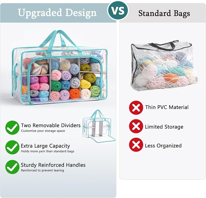 MYBAGZING Clear Yarn Storage Bags, 21" Large Flat Under Bed Yarn Organizer with Zipper & Handles, Stackable Knitting and Crochet Storage for Closet Shelves, Craft Room, Yarn Skeins, Hooks & Needles - Image 7