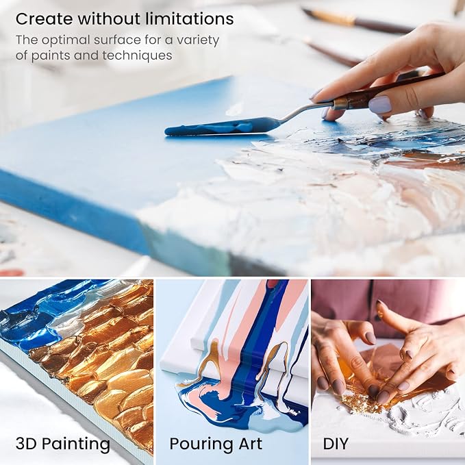 ARTEZA Square Stretched Canvas for Painting, 10 x 10 in, Pack of 8, Pre-Primed White Canvases for Acrylic, Oil, Gouache, Tempera, and Pouring Art - Image 5