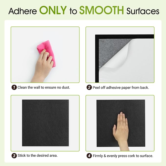 AKTOP Cork Board Bulletin Board 12x12, 1/2" Thick Felt Cork Board Tiles 6 Pack, Small Square Pin Board for Wall, Self Adhesive Corkboards with 60 Push Pin Wood Clips for School, Home & Office, Black - Image 7