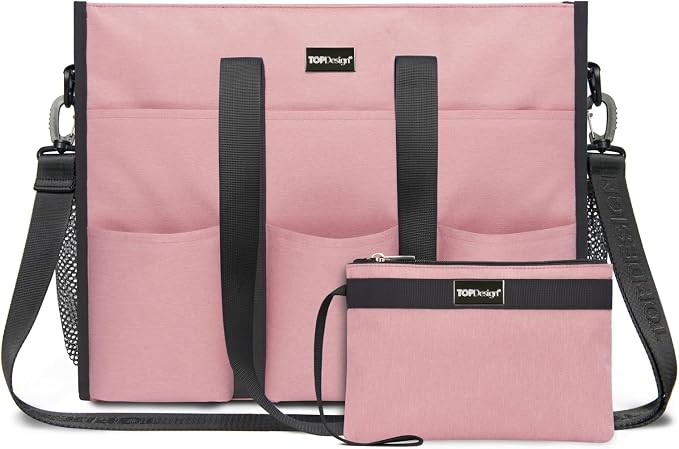TOPDesign Utility Water Resistant Tote Bag with 22 Pockets, Top Zipper Closure & Thick Bottom Support, for Working Women by TOPDesign