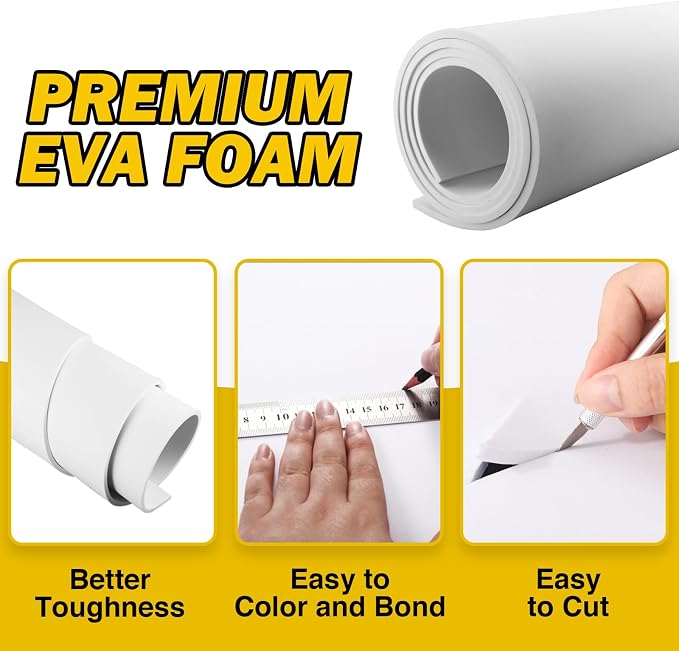 MEARCOOH EVA Foam Cosplay White 1mm Thick (1mm to 20mm) Large 35.5" x 59" Sheet Premium High Density 86 kg/m3 for Cosplay, Crafts Projects - Image 3
