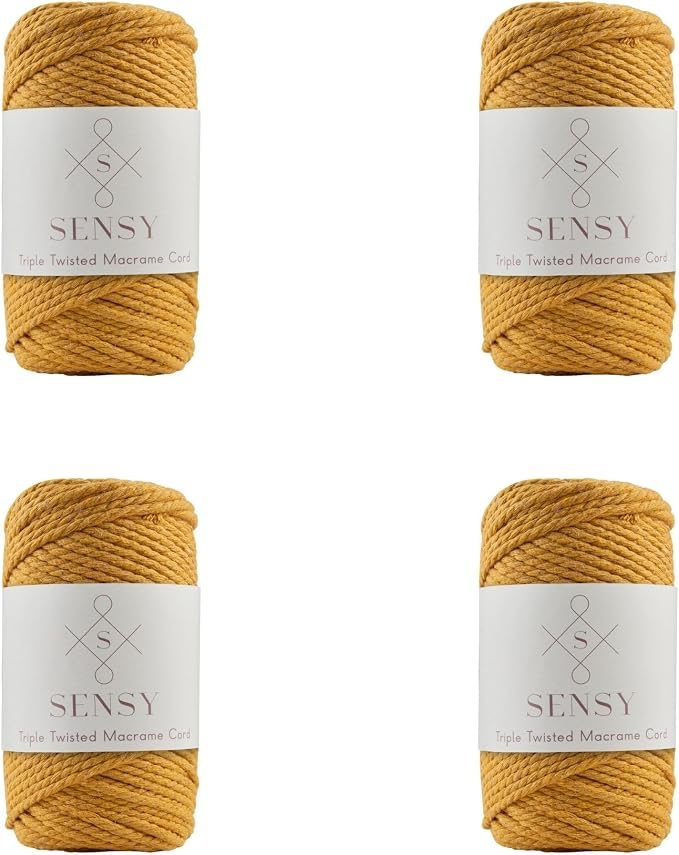 S Sensy 3mm Triple-Recycled Cotton Macrame Cord 4 Skeins, Mustard 82 Yards by SSENSY