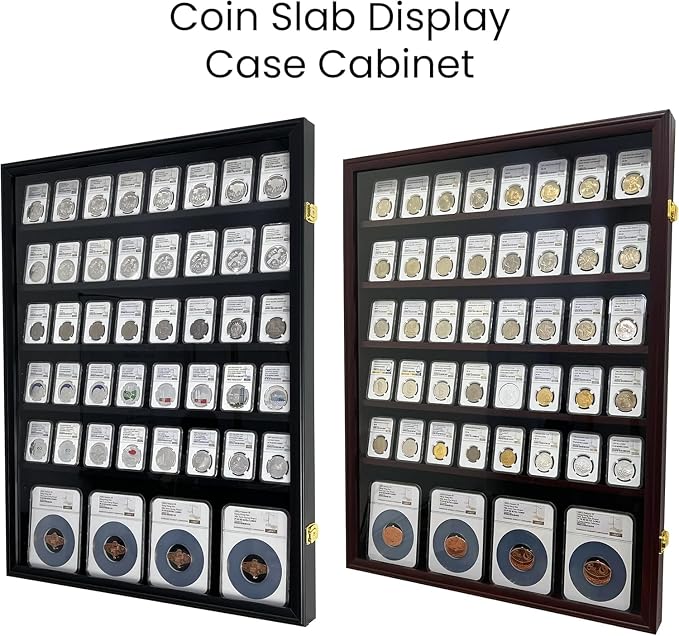 Wooden Coin Slab Display Case (5+1 Rows, Walnut) | Wall Mounted Lockable Cabinet Frame for PCGS NGC Graded Coins, Medals, Badges & Sport Trading Cards Storage - Image 3