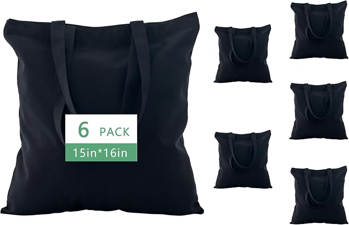 Canvas Tote Bags 15x16 – 2 | 6 | 12 Pack Reusable Cotton Totes for Grocery, Crafts, DIY, Painting by Zenloria