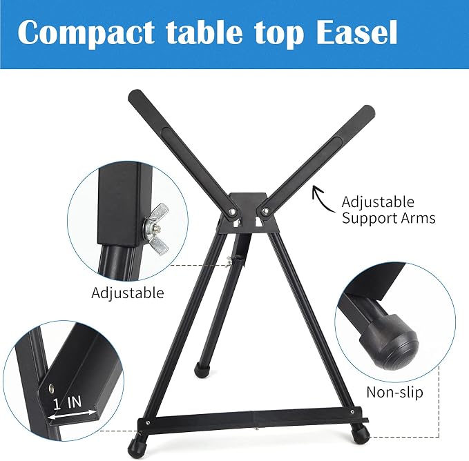 2 Pack 15" to 21" Tabletop Easel for Painting &Display | Black Aluminum Tripod with Rubber Feet, Holds Canvas, Paintings, Books, Photos, Signs - Image 3