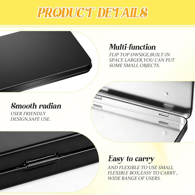 Geiserailie 2 Pack Metal Tin Boxes with Hinged Lids, Rectangular,Black | Empty Storage for Watercolor Paint, Jewelry, Pencil Case, Candy, 7.0x4.2x0.6 Inch Rectangular Craft Organizer Tin - Image 5