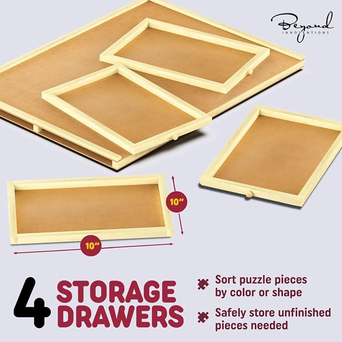 Rotating 1000 Piece Wooden Puzzle Board | 30" x 22" Puzzle Table | 4 Drawers, Protective Cover Included, Portable Jigsaw Puzzle Table for Adults and Kids - Image 5