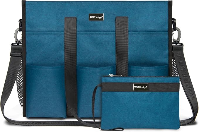 TOPDesign Utility Water Resistant Tote Bag with 22 Pockets, Top Zipper Closure & Thick Bottom Support, for Working Women by TOPDesign