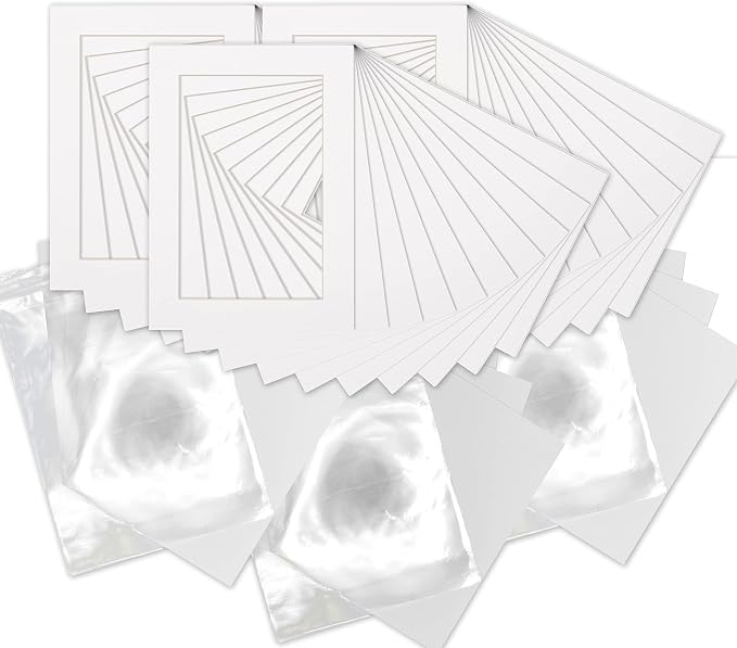 5x7 Mat for 8x10 Frame - Precut Mat Board Acid-Free Show Kit with Backing Board, and Clear Bags White 5x7 Photo Matte Made to Fit a 8x10 Picture Frame Matboard for Framing, Pack of 25 Mats - Image 3