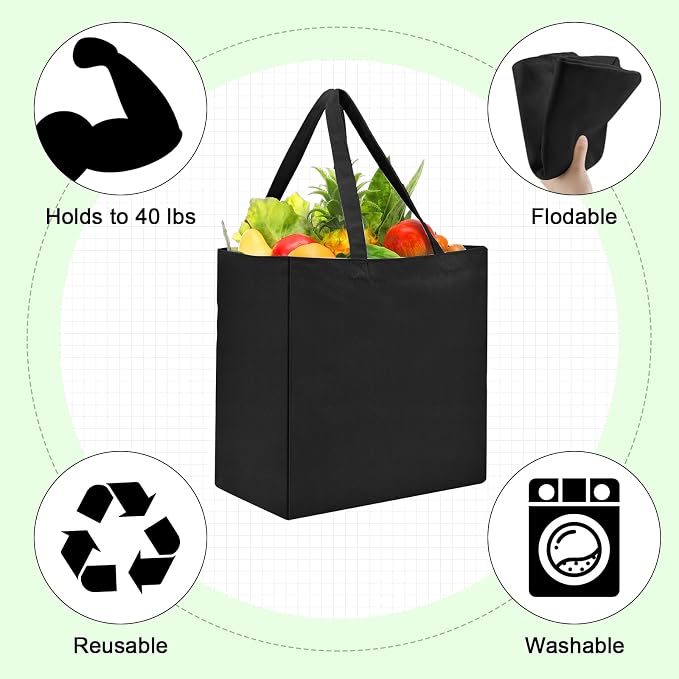 Reginary 12 Pack Canvas Grocery Bag Large Shopping Tote Bag,Black - Image 4